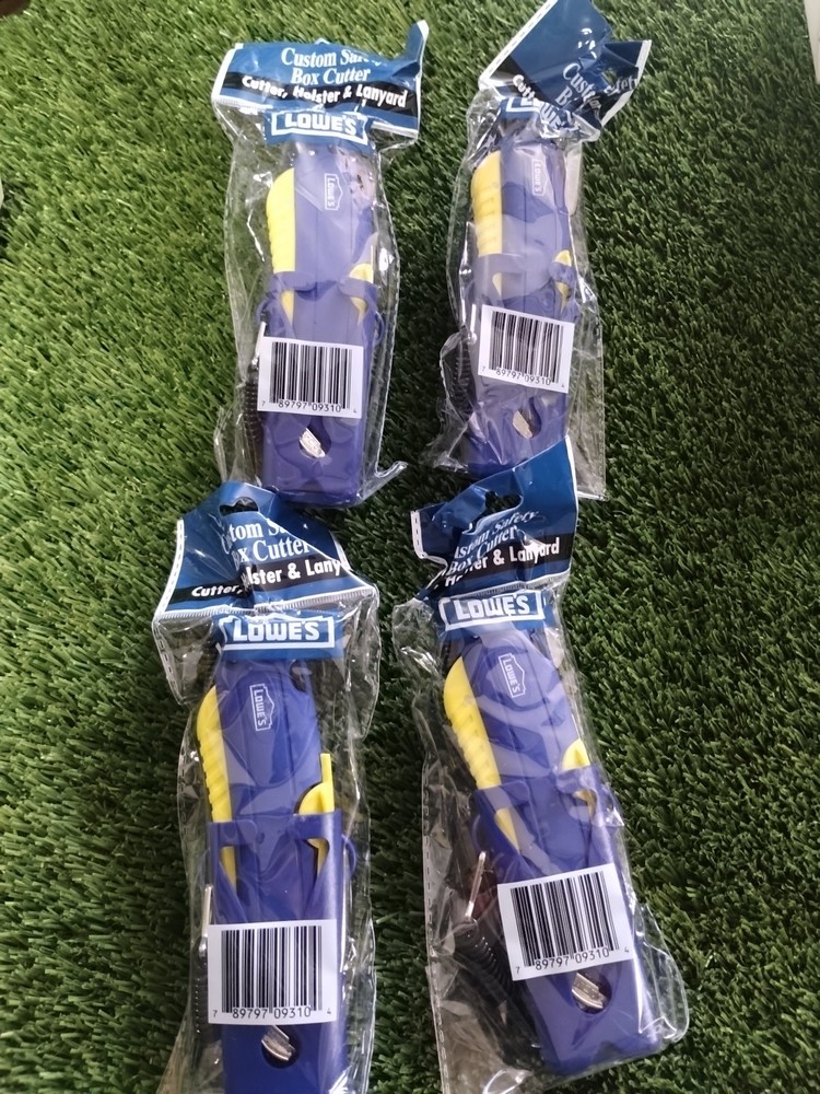(4) Lowes Box Cutter 3 blade depth setting , Squeeze Trigger, Holster, & Lanyard