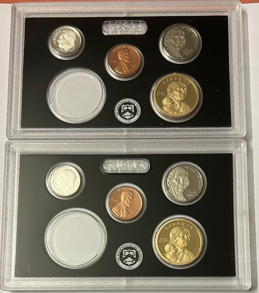 2013 US MINT SILVER PROOF PARTIAL SETS (2), 8 COINS, 2 SILVER DIMES, NO BOX/COA
