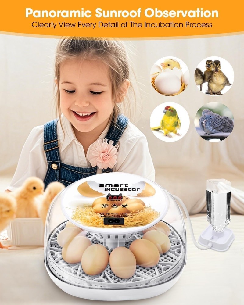 Intelligent Hatching Incubator with Humidity Control & Egg Waterer for 12 Eggs