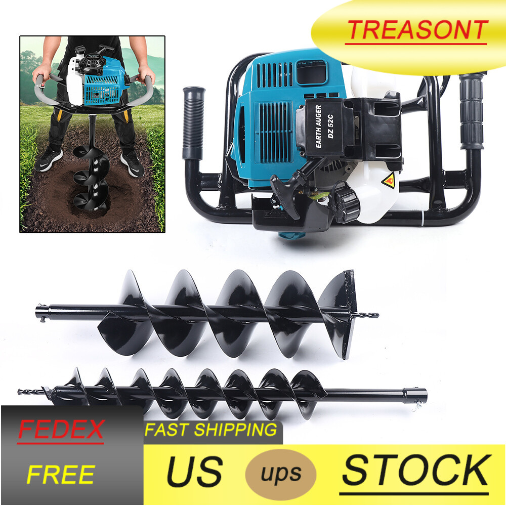 52cc 2 Stroke Post Hole Digger Gas Powered Earth Auger Drill Machine with 2 Bits