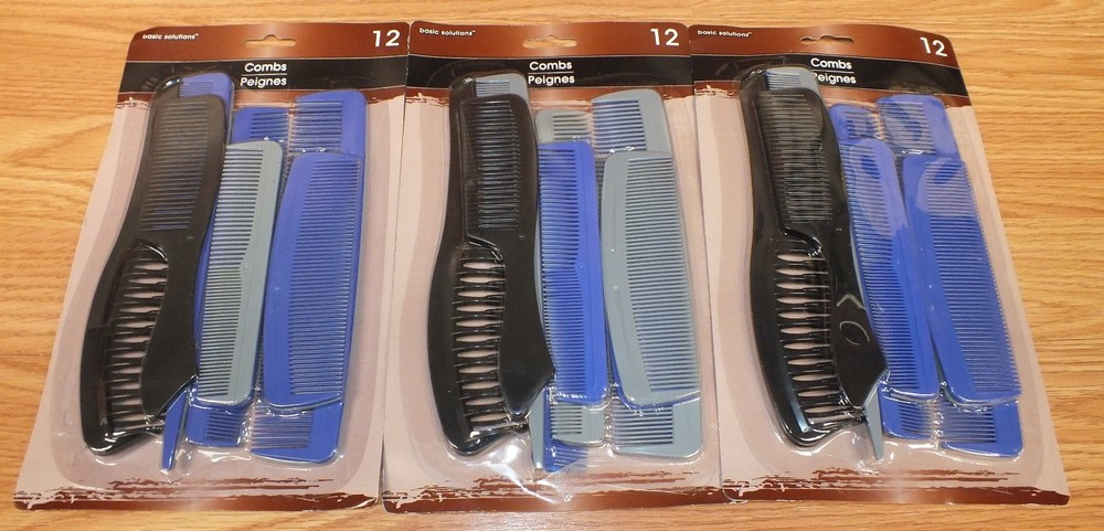 Lot of 3 Packs Basic Solutions 12 Count (36) Multi Color Plastic Combs *NEW-READ