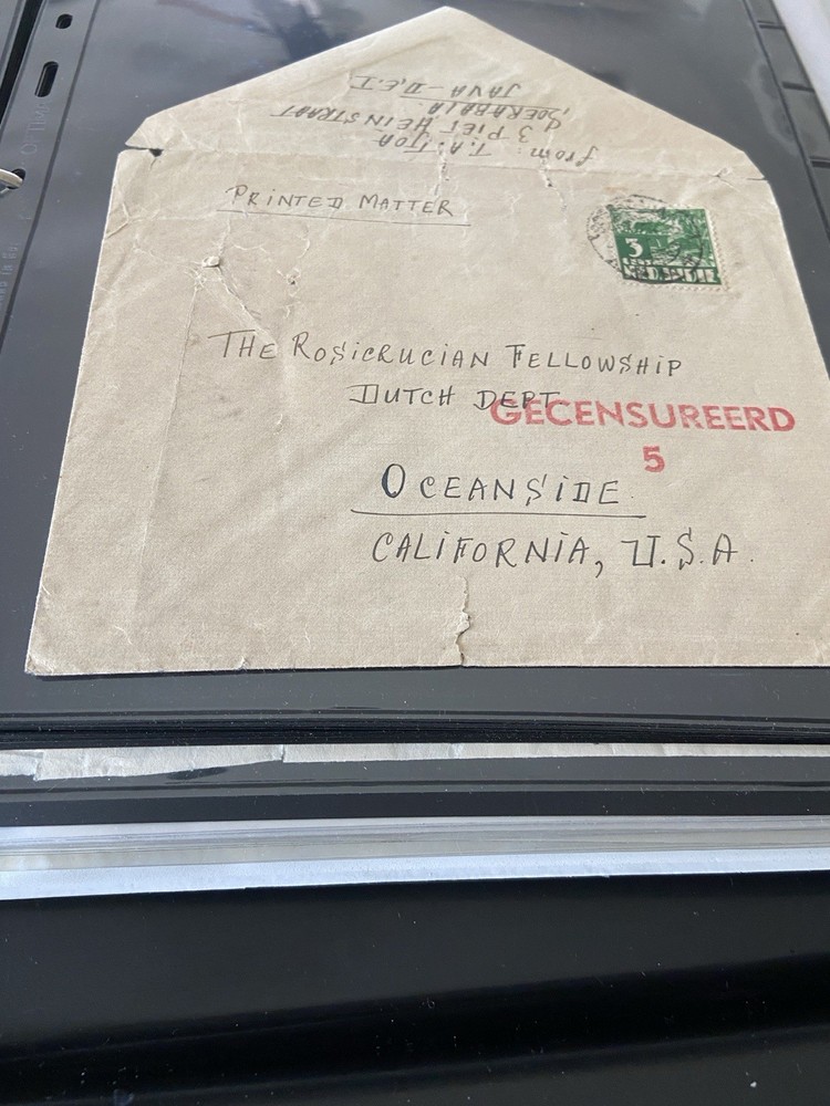WWII Censored Mail; Java D.E.I To Oceanside, Ca