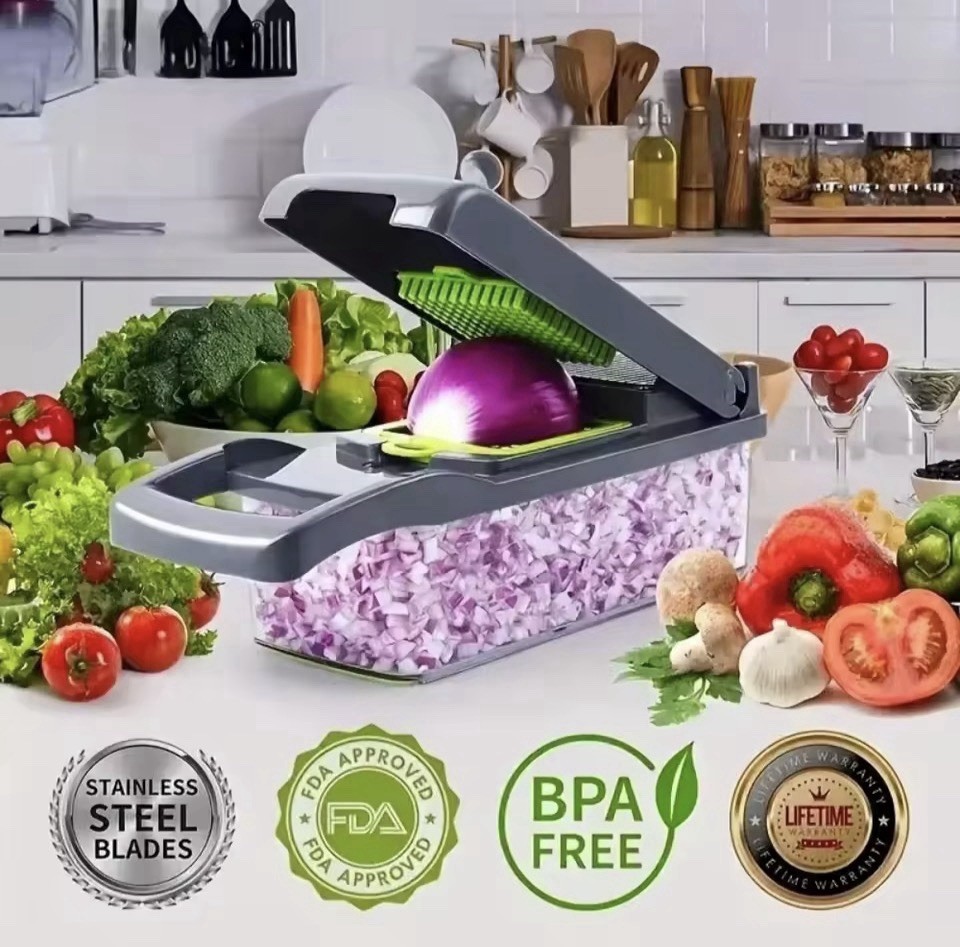 Multifunctional Vegetable Chopper with Interchangeable Blades, Container