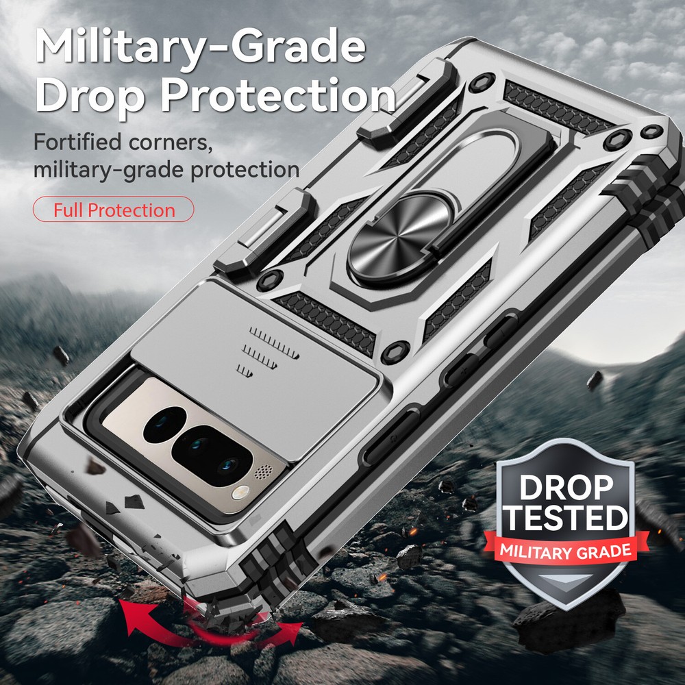 For Google Pixel Fold Heavy Duty Armor Kickstand Case W/ Slide Camera Protector