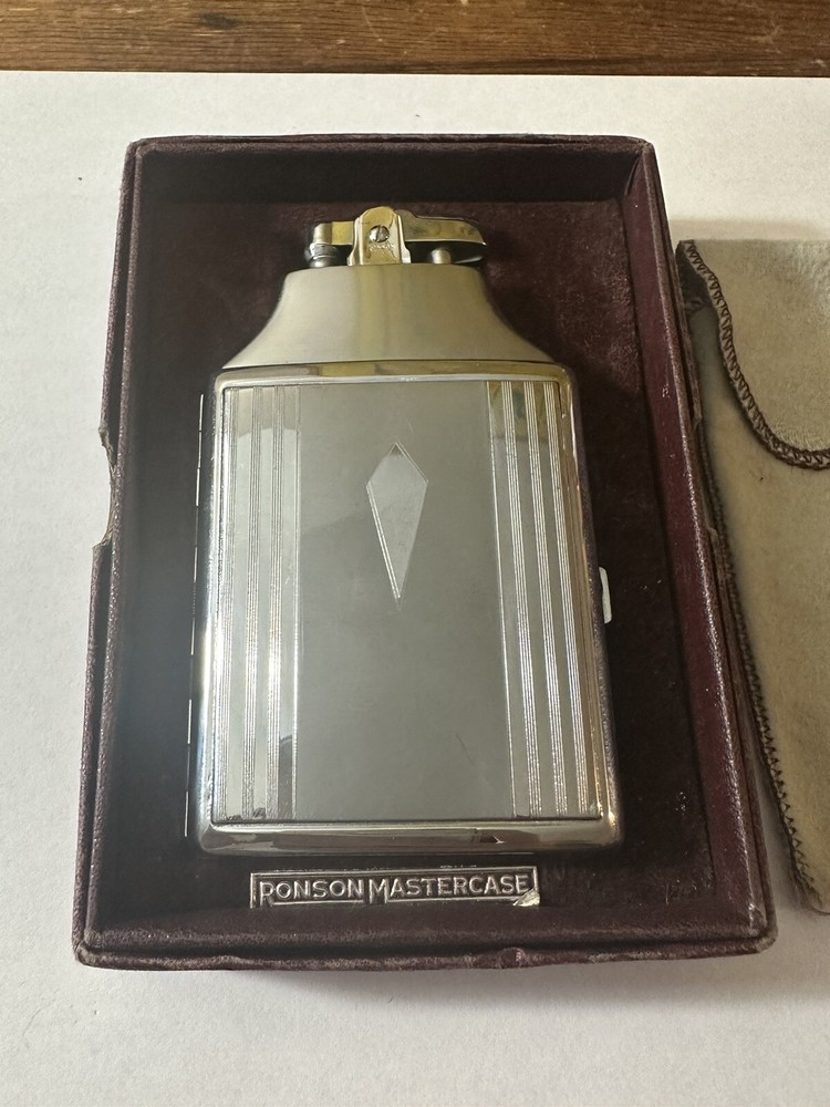 Vintage ®Ronson Mastercase Cigarette Case & Lighter Original Box With Felt case