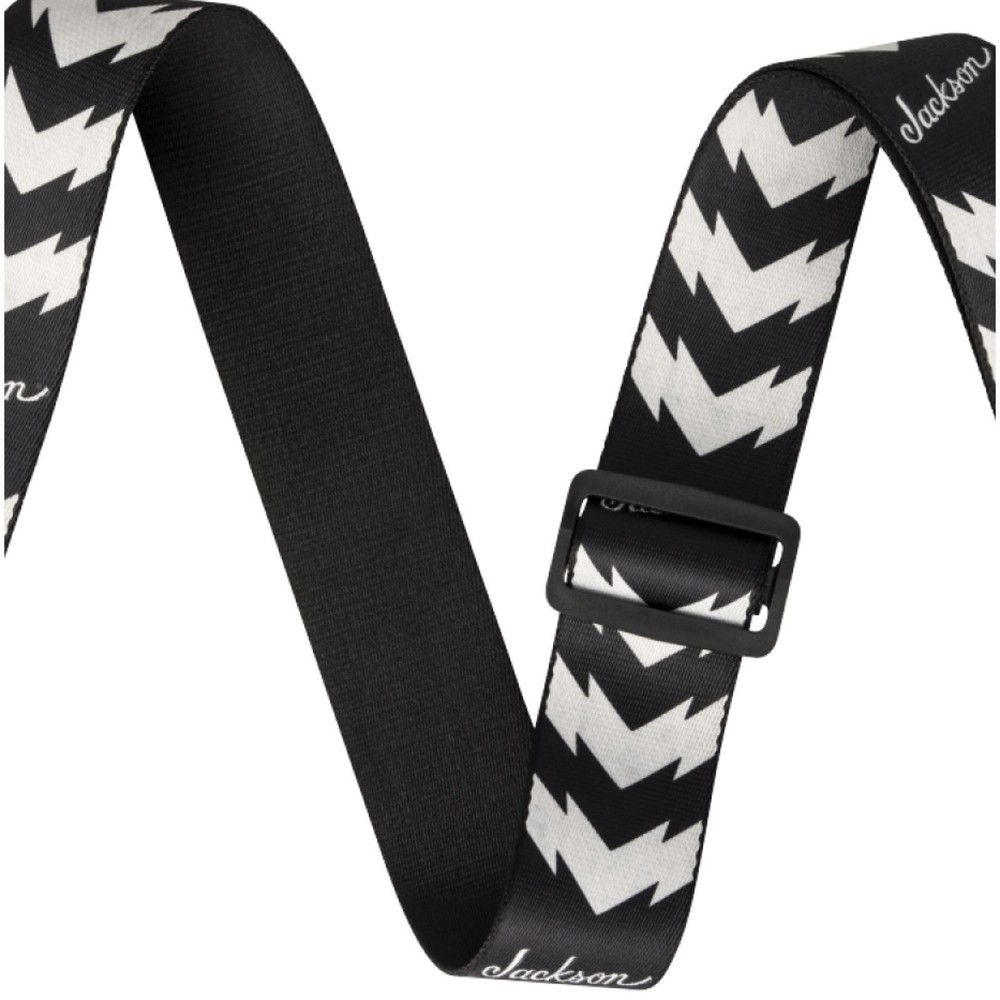 Jackson Double V Pattern Guitar Strap with Leather Ends, Black and White