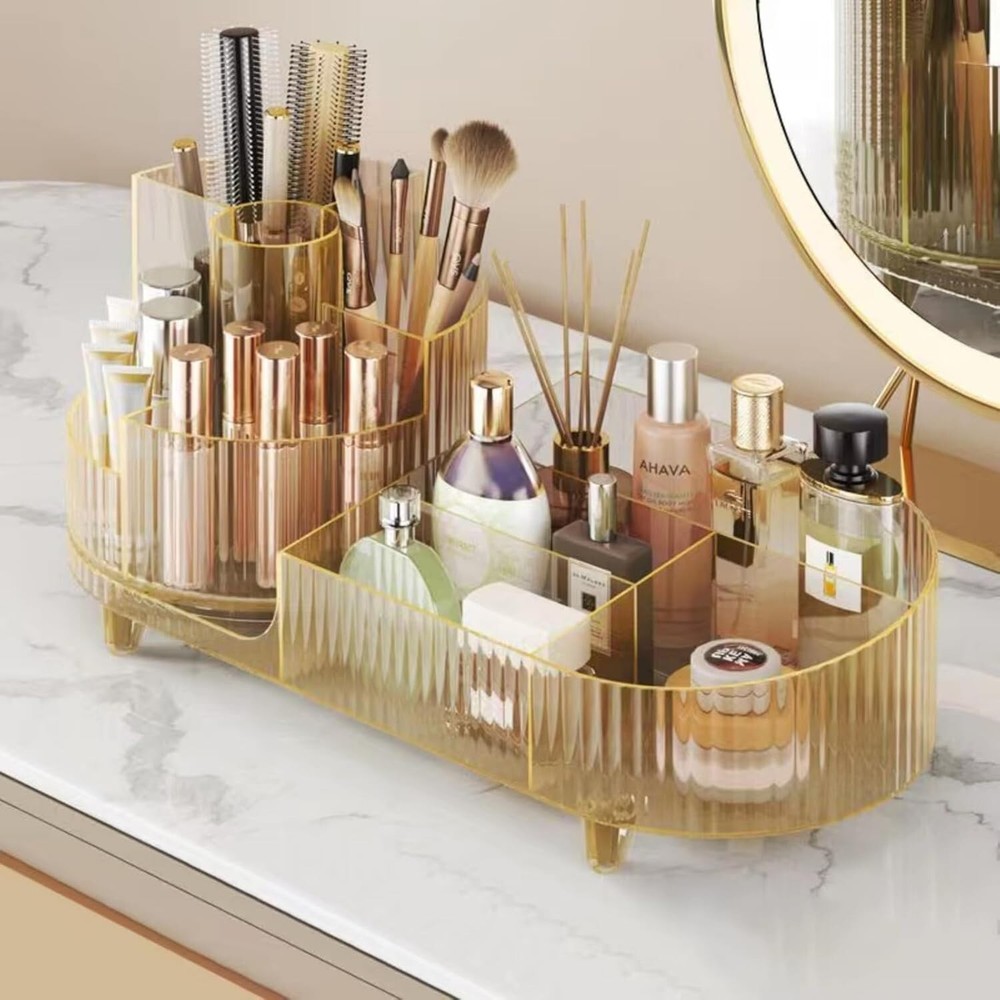 Eco-Friendly 360° Rotating Makeup Organizer - Large Capacity & Polished Finish