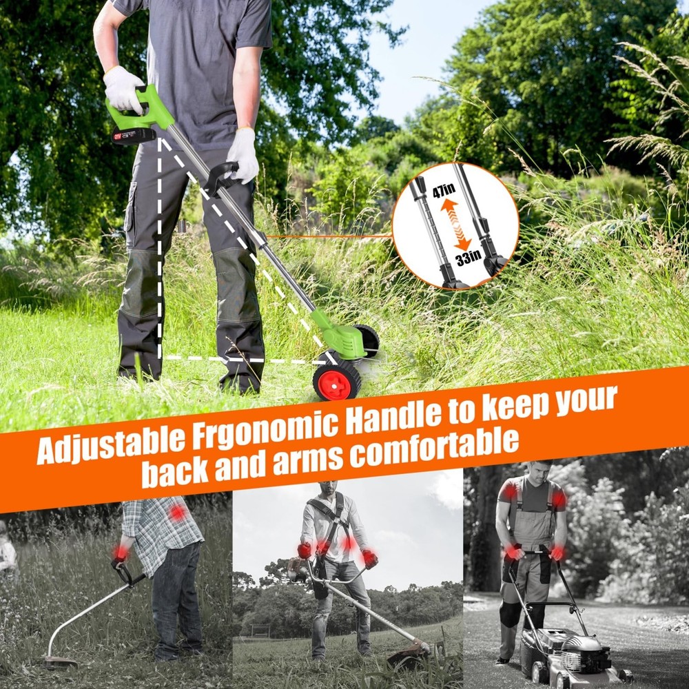 Cordless Electric Grass String Trimmer Lawn Edger Weed Wacker Cutter + 2 Battery