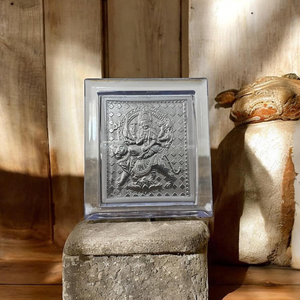 Pure Silver Devi Durga(Ambe Maa) 7x6 Cm Frame Tabletop Stand Suitable For Gift