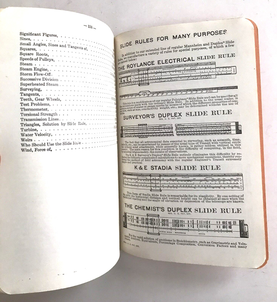 K&E 4092-3 Log-Log Duplex Slide Rule, Leather Case & TEACHING MANUAL Book Vtg