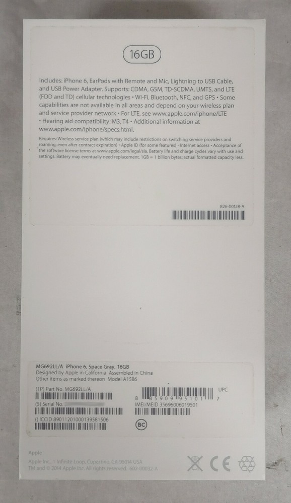 Apple iPhone 6 Box w/ Papers (incl. Stickers) & EarPod Container