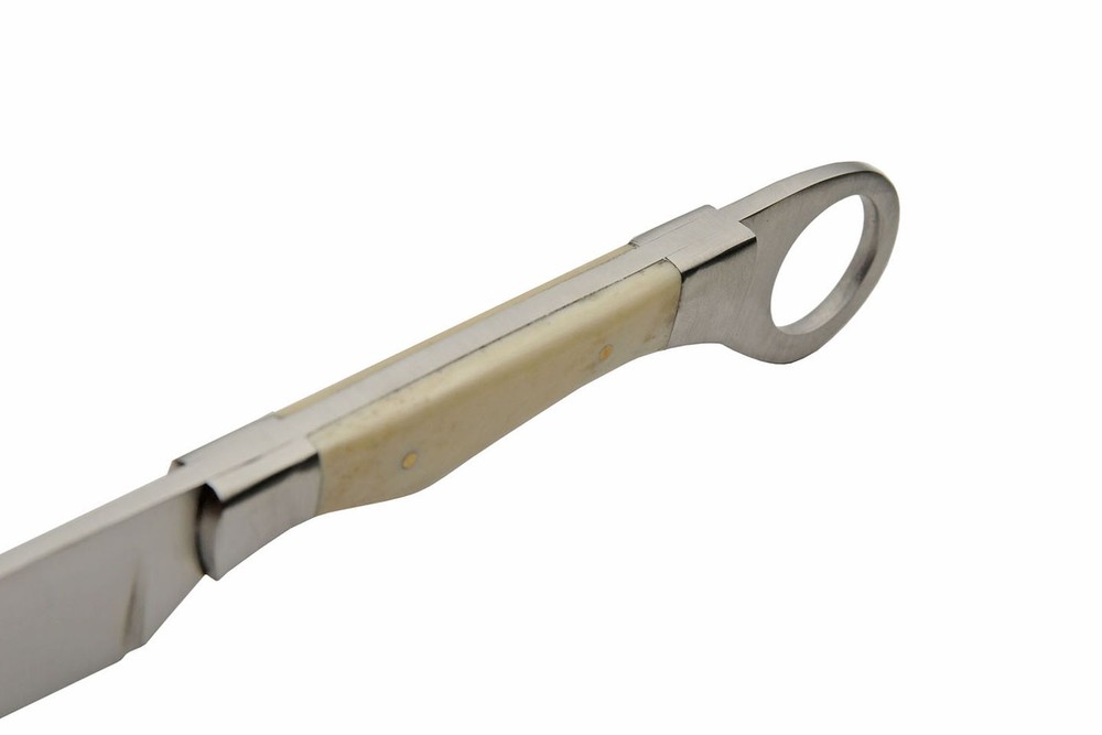 Straight Razor Rite Edge Fixed-Blade Full Tang White Bone Handle Leather Sheath