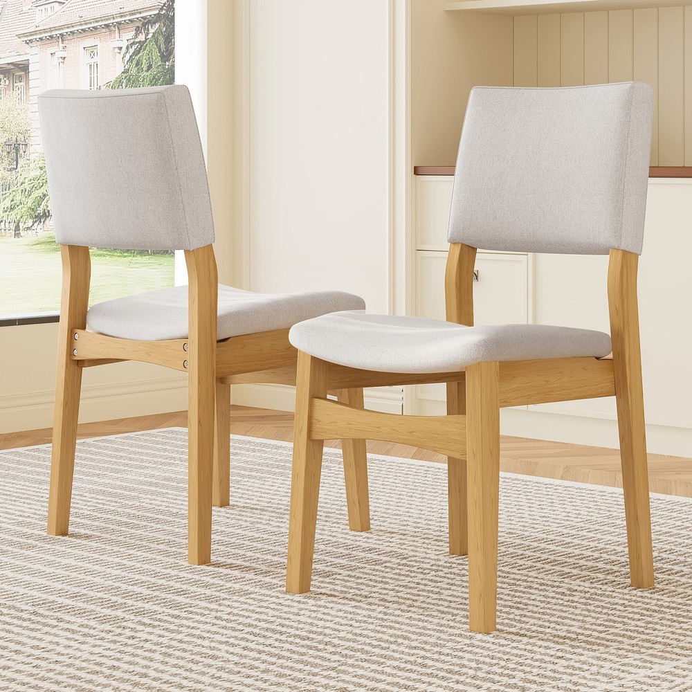 Upholstered Stackable Dining Chairs Set of 2 - Linen Fabric Seat & Backrest, S