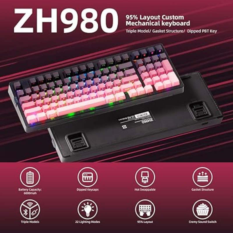 ZH980 Pink Mechanical Gaming Keyboard 95% Full Size Linear Switch