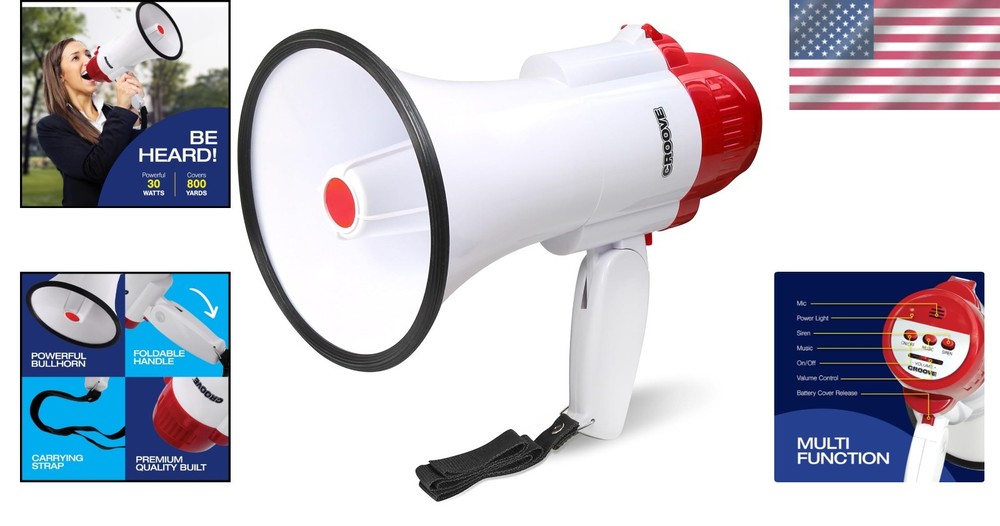 Compact 30 Watt Megaphone with Carrying Strap