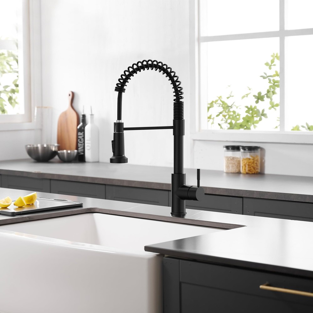 Black Kitchen Faucet with Pull Down Sprayer Single Hole Spring Kitchen Sink F...