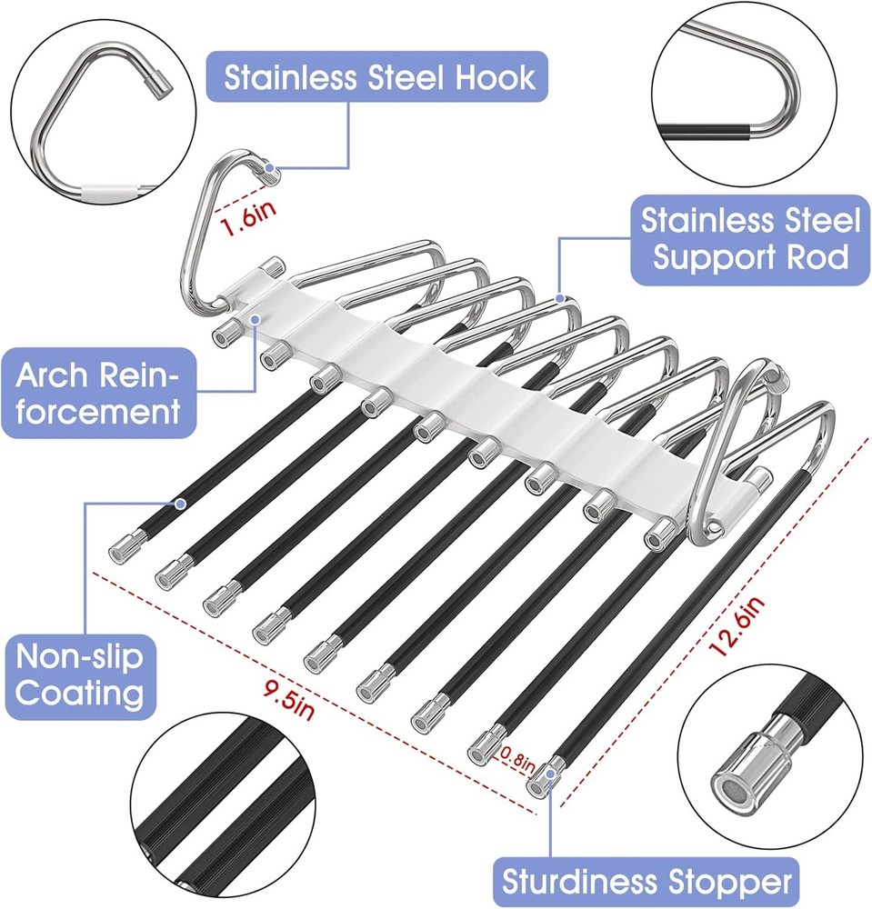 9 Layers Pants Hangers Space Saving 2 Pack Multifunctional Pants Rack Non Slip