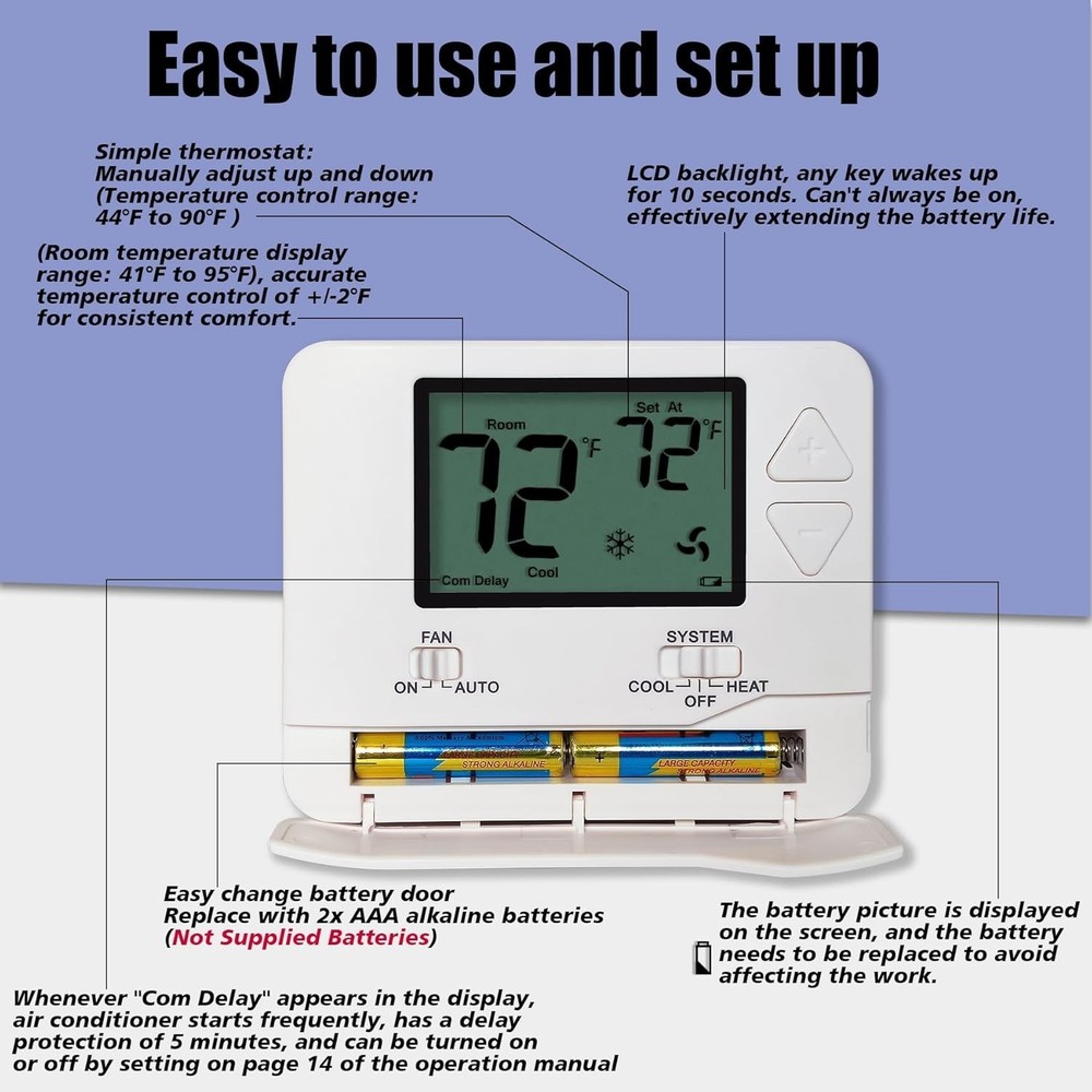 Non-Programmable Thermostats for Home Conventional Single-Stage Systems, up t...