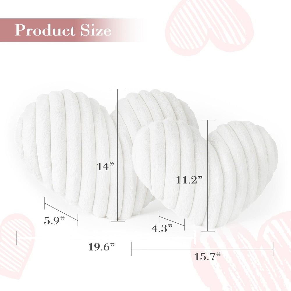 AELS Heart Shaped Pillow, Set of 2, Large+Medium (Pack 2), White