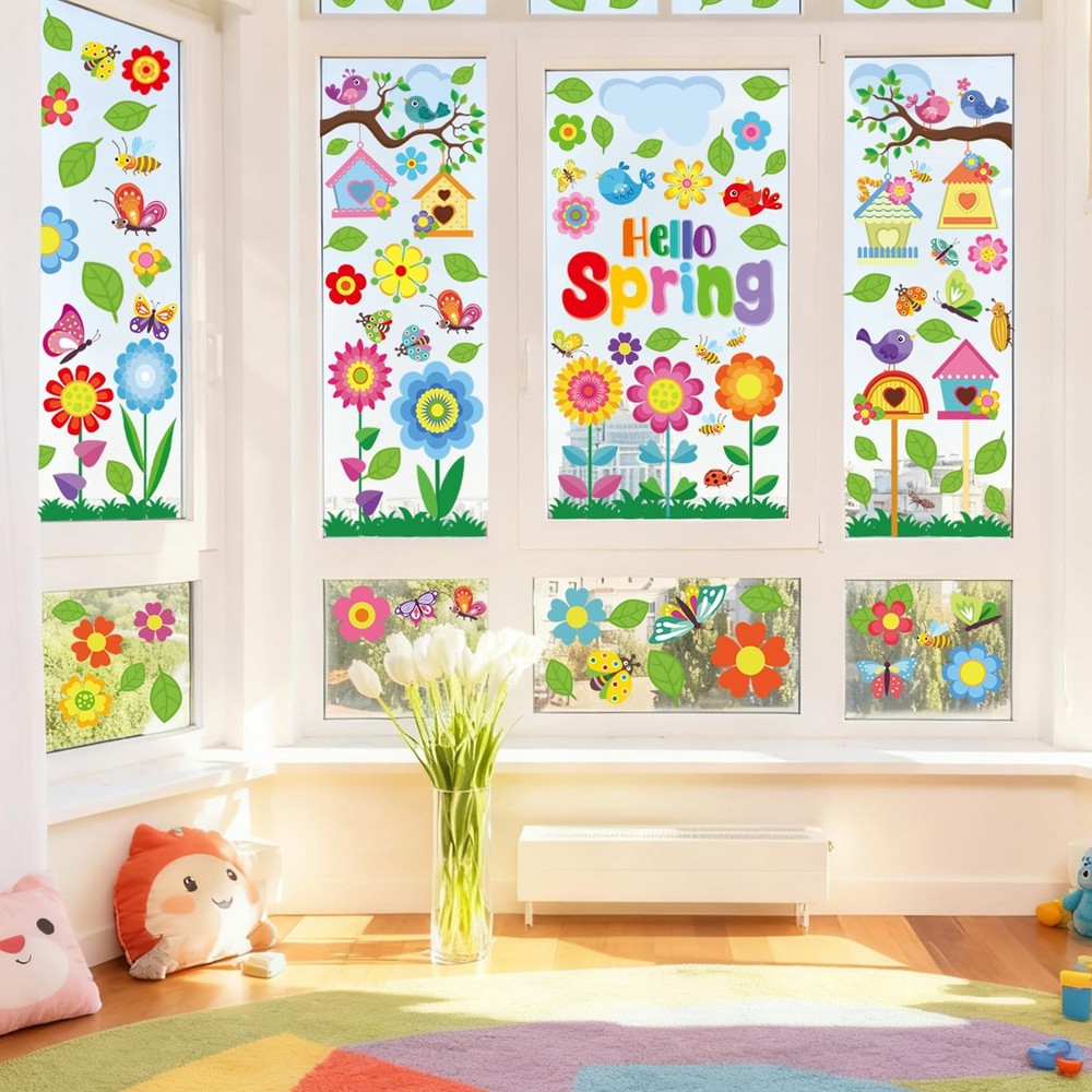 Vibrant Spring & Summer Window Clings - 9 Sheets 127PCS Classroom