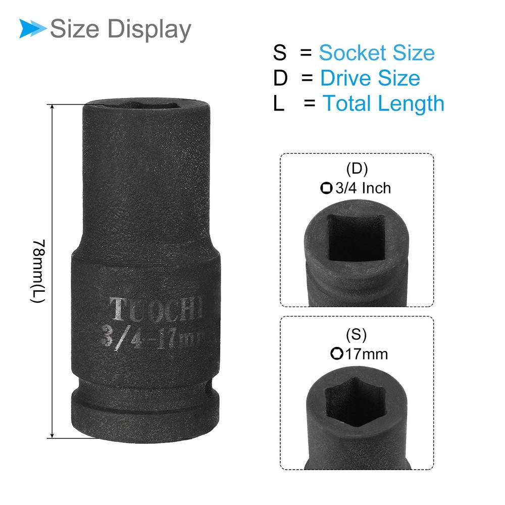 Deep Impact Socket 3/4" Drive 17mm Socket 6 Point for DIY Making