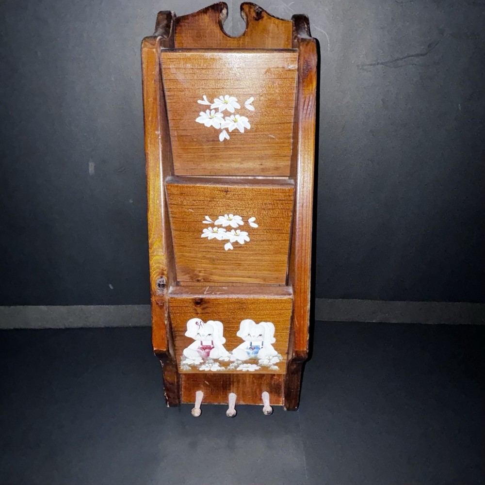 Rustic Wood Mail Organizer With Key Pegs