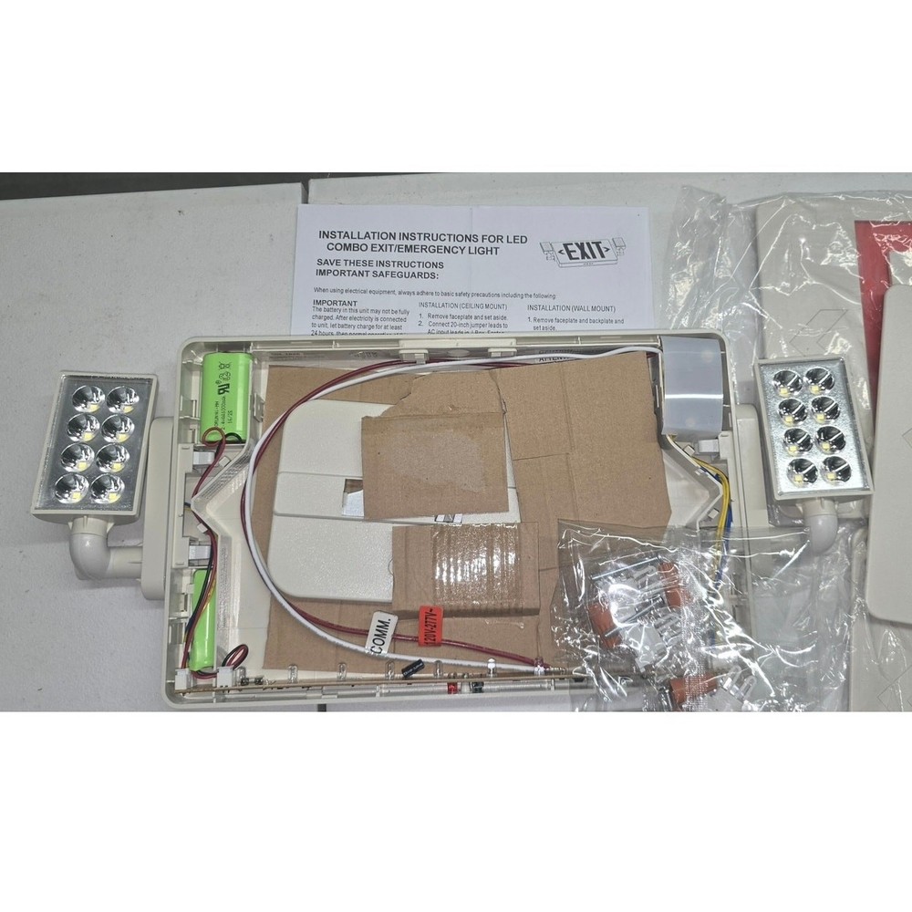 Combo Exit Sign, Light with 2 Adjustable Heads and Double, Back Up Batteries