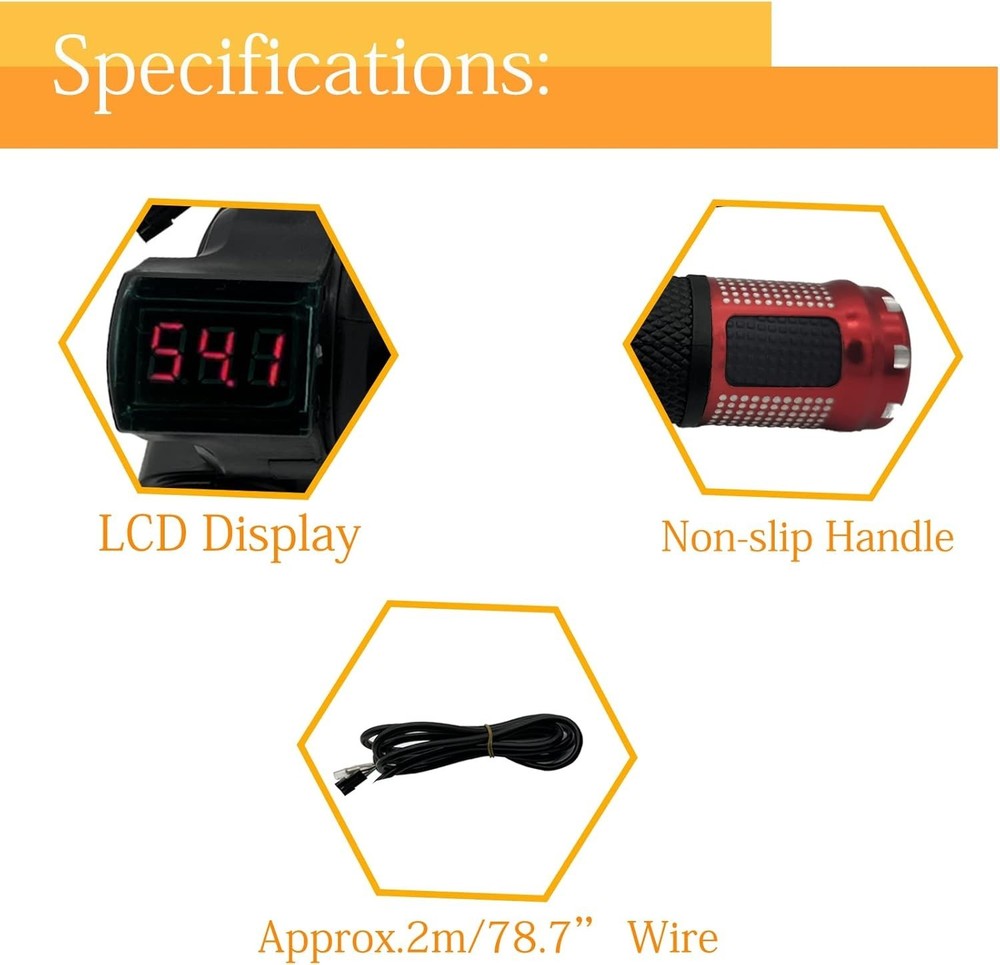 Universal E-Bike Throttle Grip with LCD Voltage Display - 12V-84V Compatibility