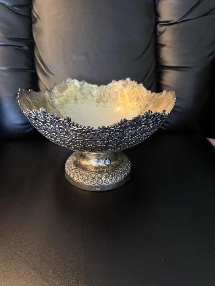 Flower Design Silver Footed Fruit Bowl