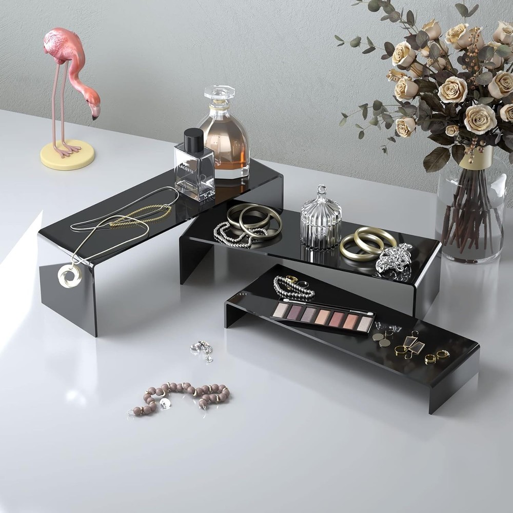 6Pcs Large Acrylic Risers, 2 Set11.2”L~11.6”L~12”L Black Rectangular Showcase...