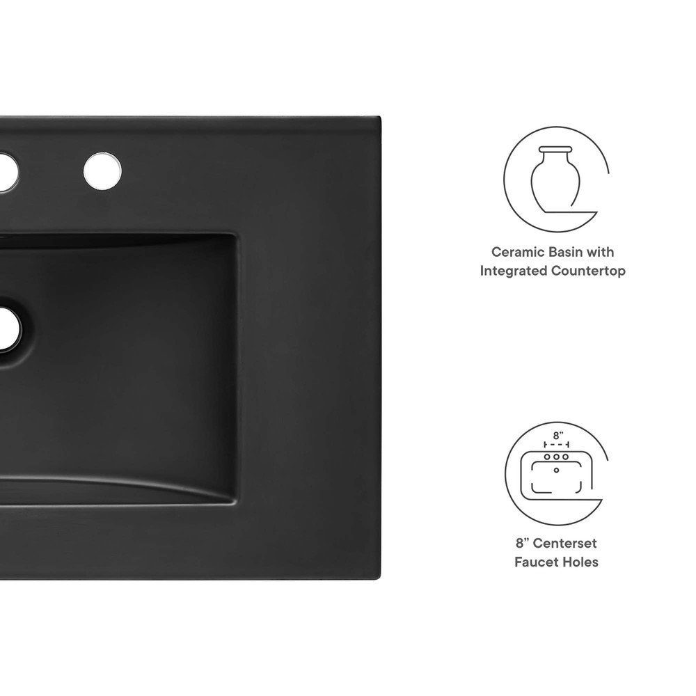 Modway Cayman Modern 30" Bathroom Sink in Black With Rectangular Basin