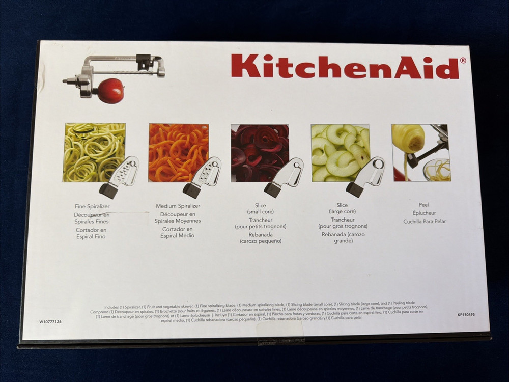 KitchenAid 5 Blade Spiralizer Peel Core Slice Attachment for Stand Mixer Box