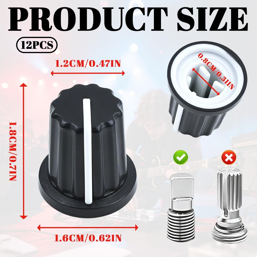 12 Pcs 6mm D Type Potentiometer Control Knobs - Black Plastic Rotary Knobs for P