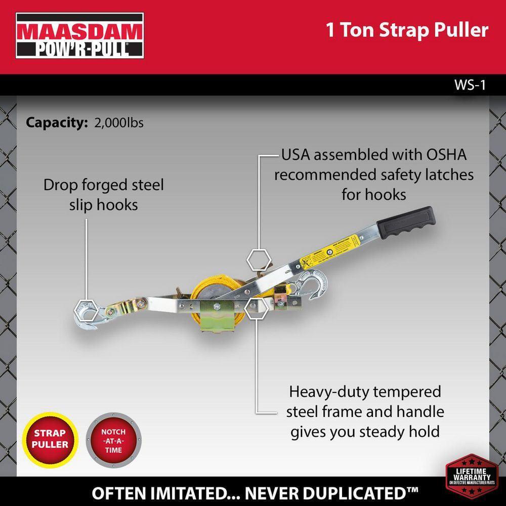 Maasdam Pow'R Pull 2000lb 12ft Web Strap Puller 1-Ton Manual Winch Tool