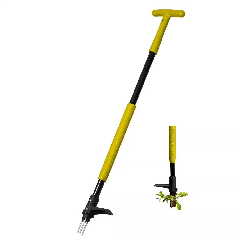 40 In. Weeder 4 Claw Stand-Up Weed Puller Tool with Long Handle Durable Steel He