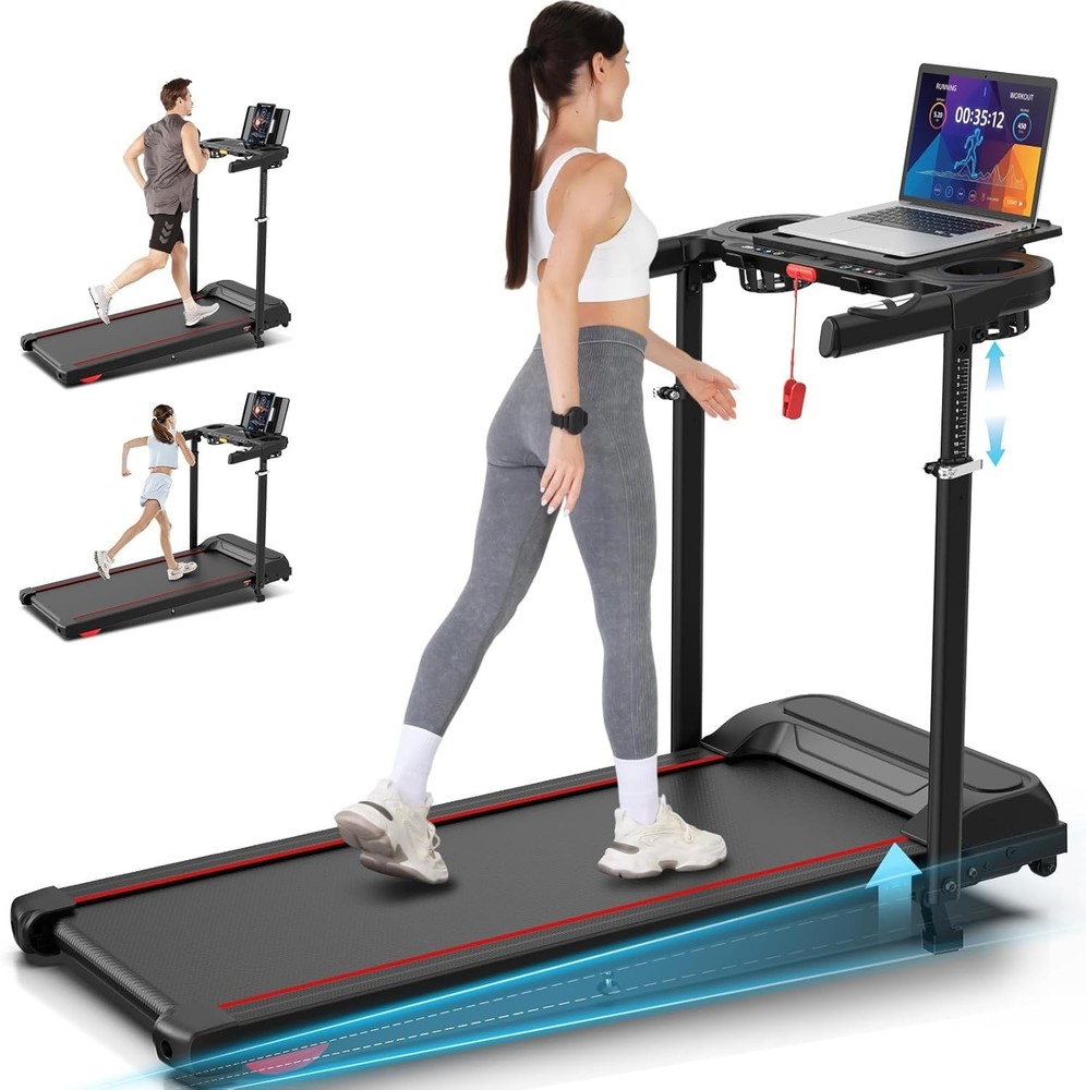 8 in 1 Foldable Treadmill with Desk Workstation & Adjustable Handle Bar, 3.5HP~