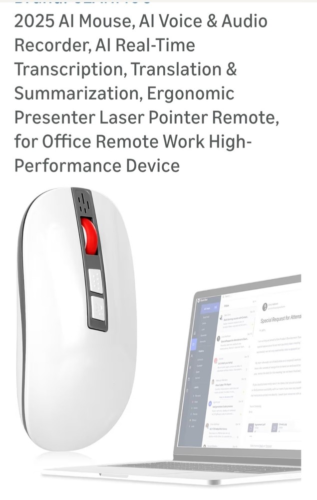 AI Mouse, AI Voice & Audio Recorder, AI Real-Time Transcription, Laser Pointer