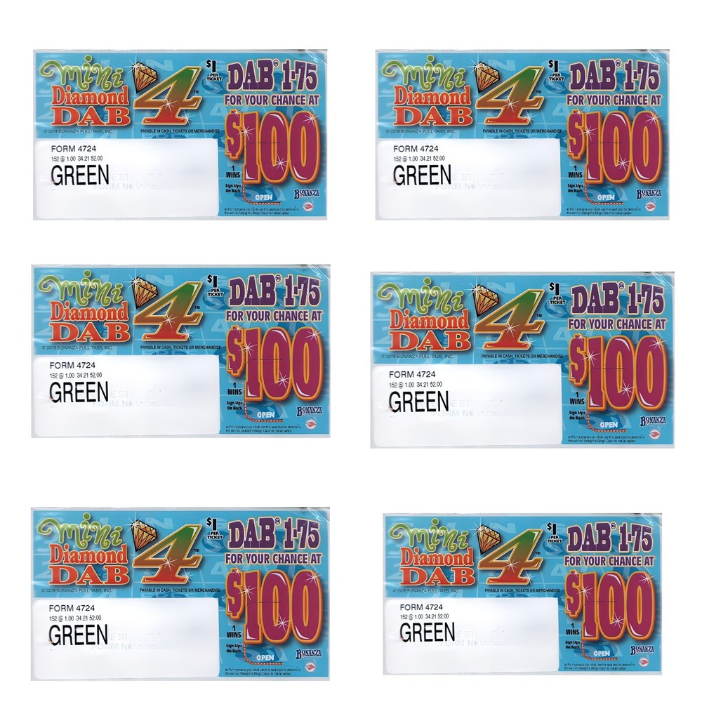 Pull Tab Ticket - Hard Card - Game- 6 Pack - Mini Diamond Dab 4 - 152 ct ea
