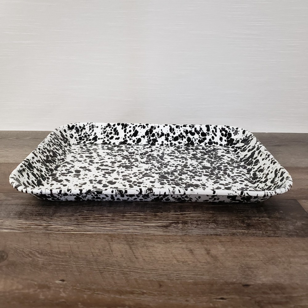 Crow Canyon Enamelware Medium Rectangular Tray Baking Pan Black & White Splatter