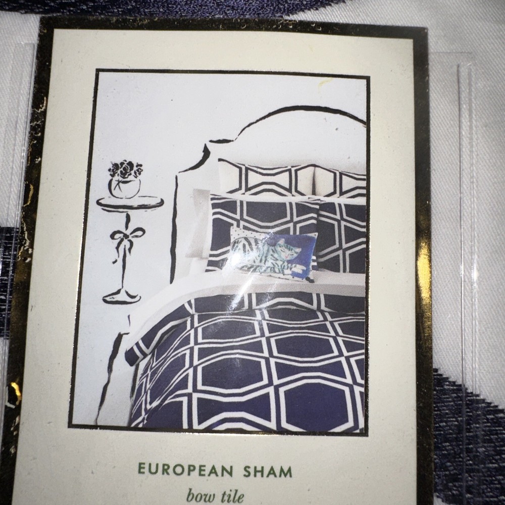 KATE SPADE 2pc EURO SHAM BOW TILE NAVY WHITE BNIP NICE
