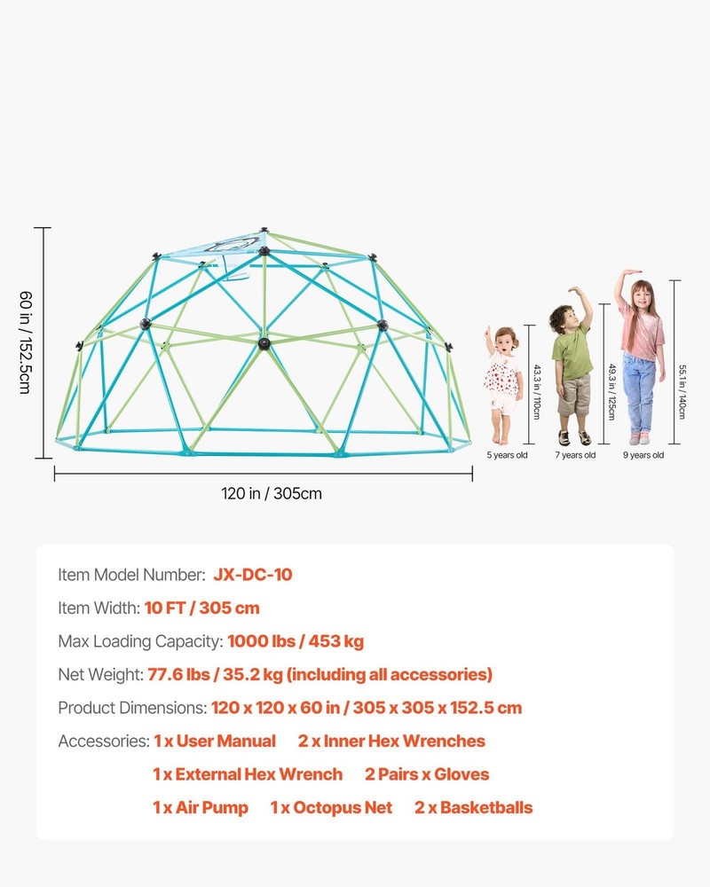 10FT Multi Player Climbing Dome 1000lb Capacity Fun Yard Activities
