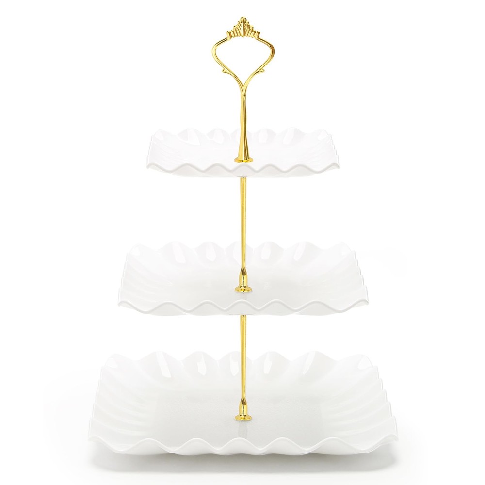 Coitak 3 Tier Cupcake Stand, Plastic Tiered Serving Square White