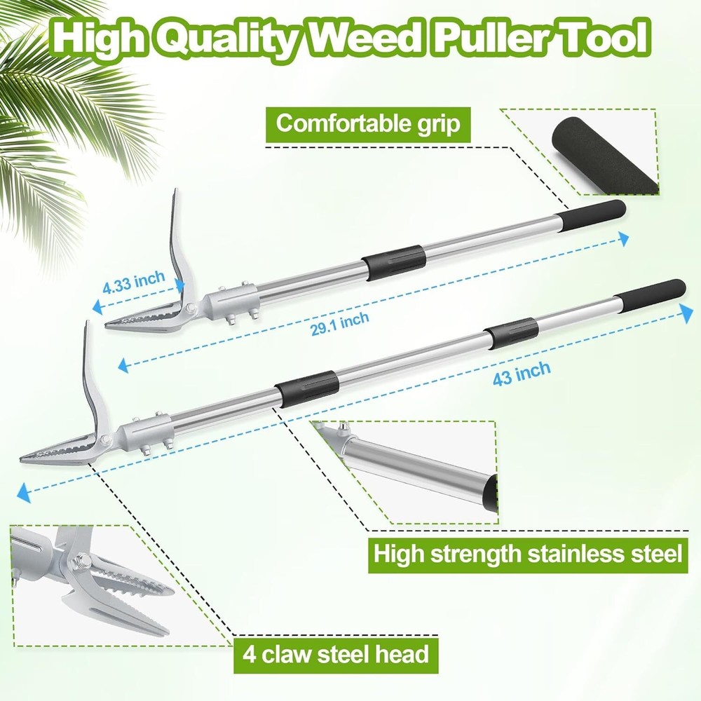 Weed Puller Tool with Gloves, Long Handle Stand Up Weed Tool, Heavy Duty Weeder