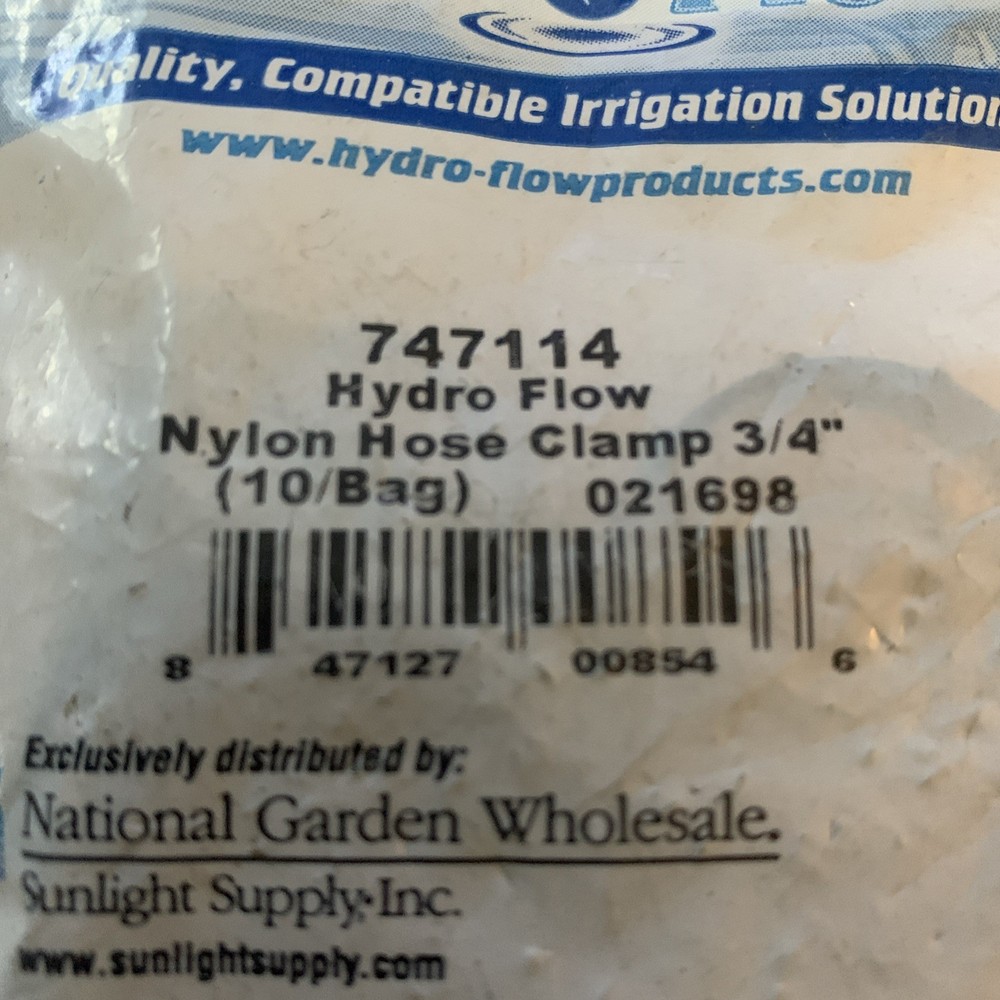 Hydro Flow 3/4” Nylon Hose Clamp (Quantity 10) 747114 NEW