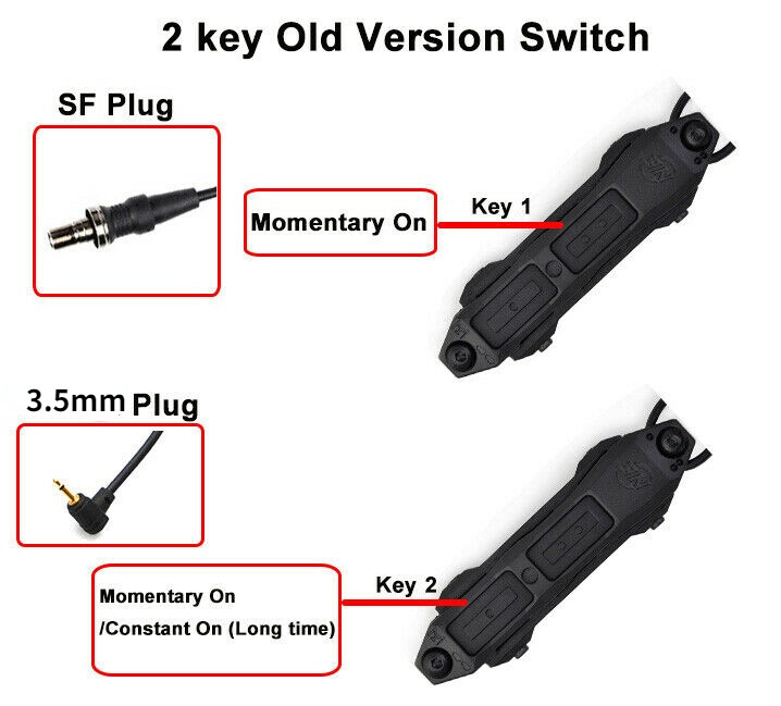 Tactical Flashlight Pressure Switch Mount 3.5mm Plug Dual Button Remote Light SW