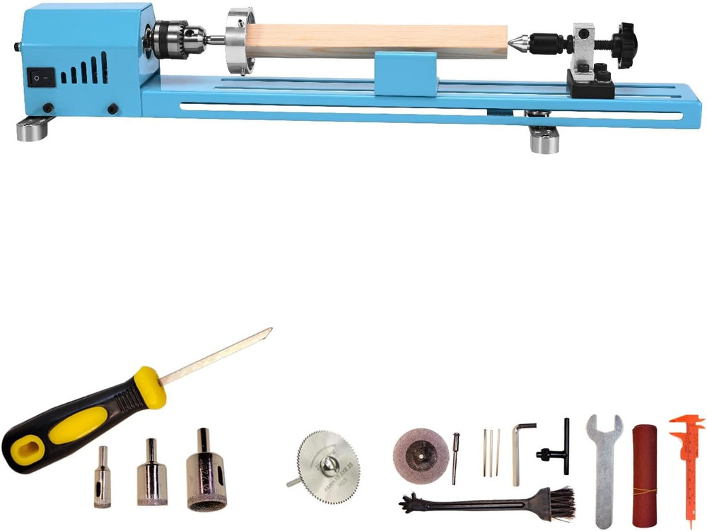 Mini Wood Lathe Machine Multi-Purpose Upgraded and Lengthened Processing Diamete