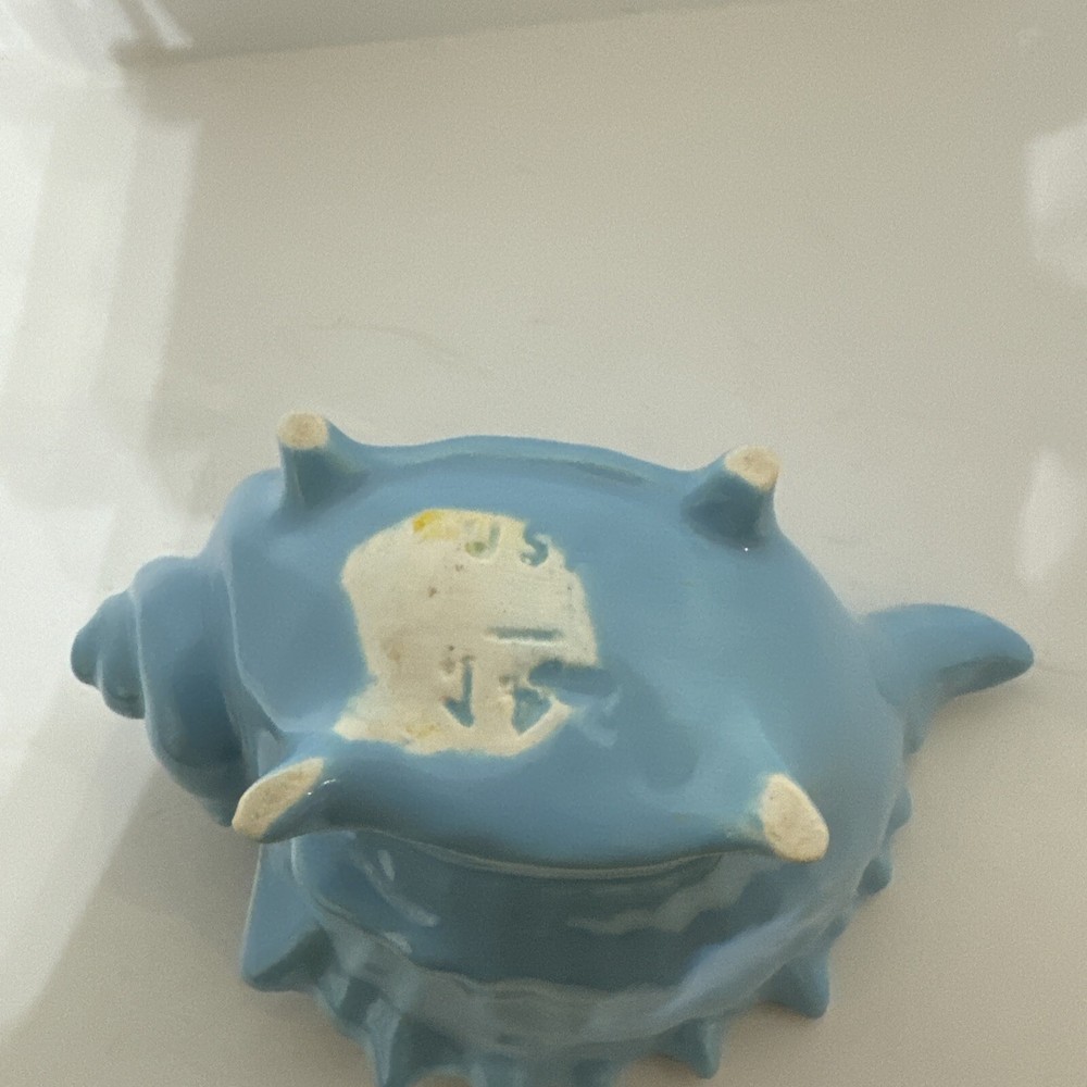 Blue Ceramic Conch Shell Planter Marked USA On Bottom 2.5” Tall