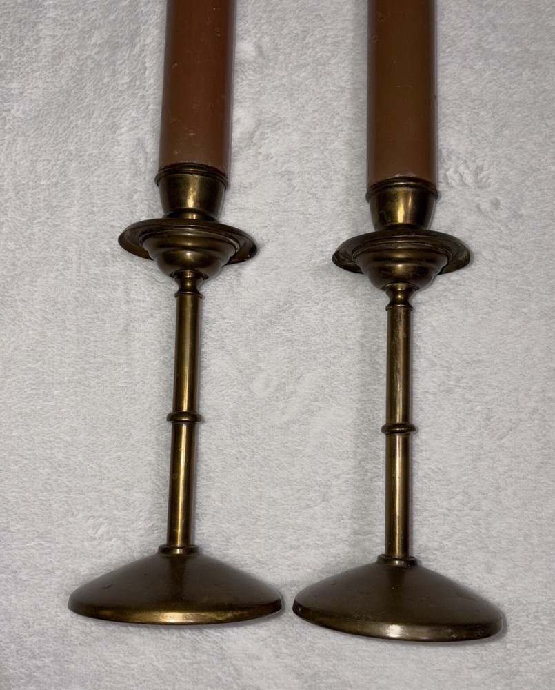 2 Vintage Weighted Brass Candle Sticks Holders Pair Set