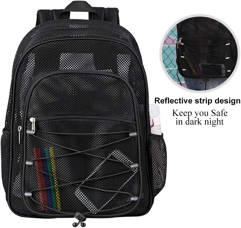 Heavy Duty Mesh Backpack, See Through College Black