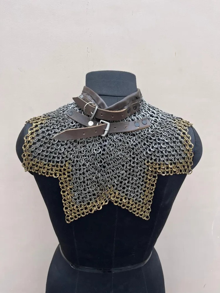 Chainmail Collar 9MM Flat Ring Riveted Solid Ring with Brass Trim on Bottom